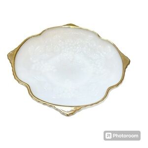 Anchor Hocking Vintage Milk-Glass with Gold Trim Dish/ in original box